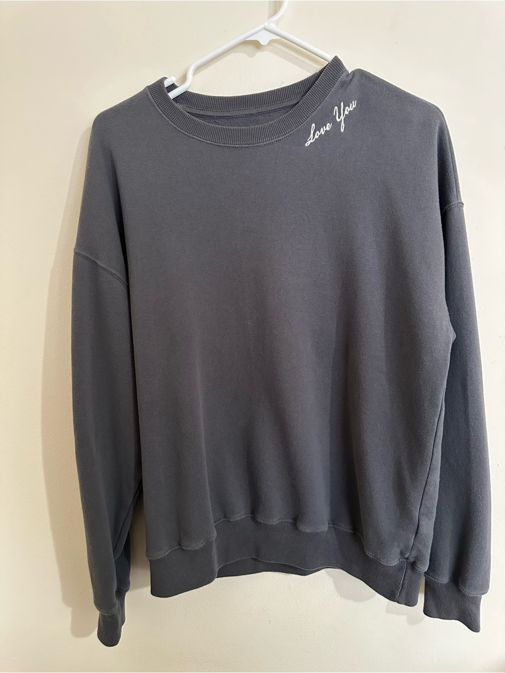 Oversized Hollister Charcoal Crewneck Sweatshirt with 'Love You' Script